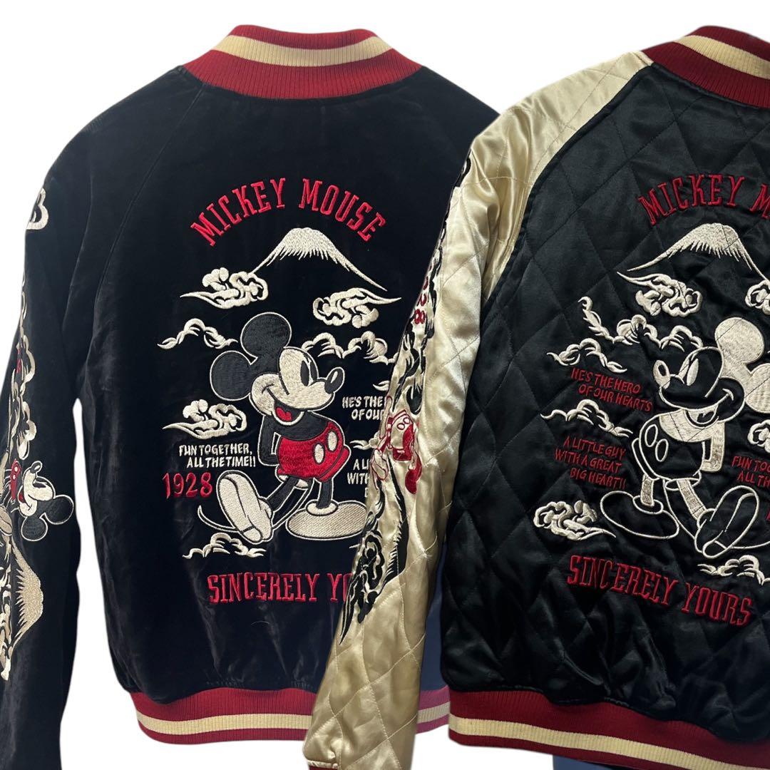 レア Disney ディズニー ミッキーマウス リバーシブル スカジャン 刺繍