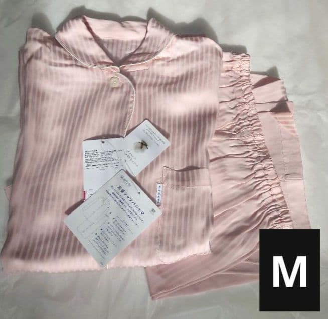 新品タグ付き 高級 睡眠科学 パジャマ ルームウェア サテン ストライプ M