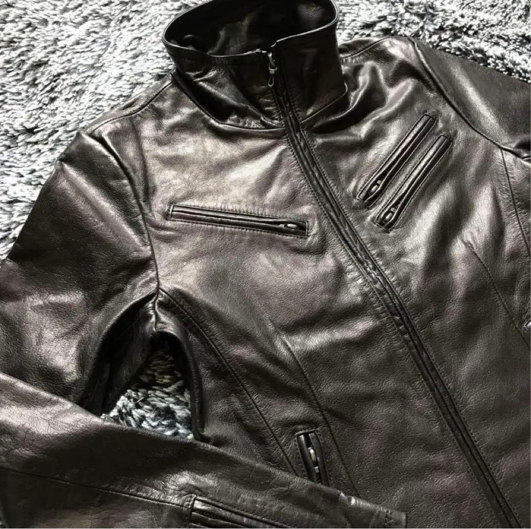 処分価格】【FUGA】未使用品 黒レザー シングルライダースジャケット