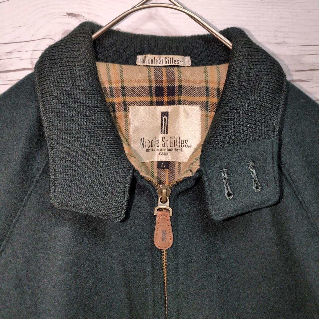 ウール ブルゾン スイングトップ ドッグイヤーカラー カシミヤ混 緑