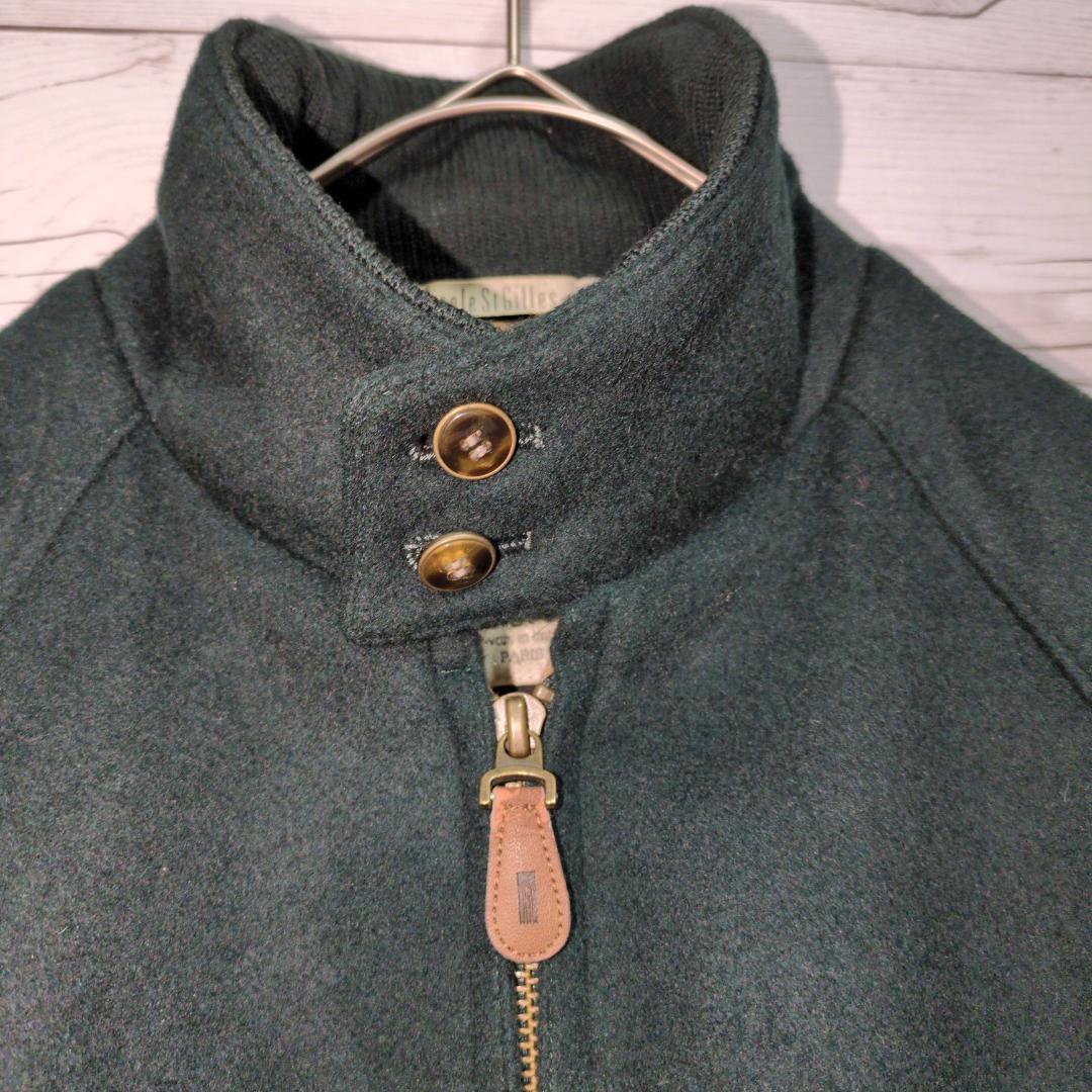 ウール ブルゾン スイングトップ ドッグイヤーカラー カシミヤ混 緑