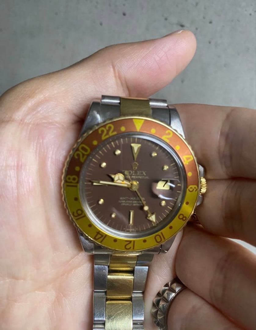 レア純正ロレックス ベゼルインサートGMTマスター茶壷1675/3 16753