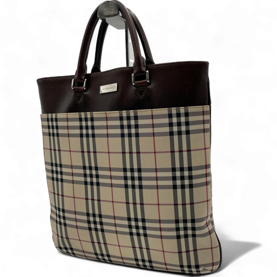 BURBERRY トートバッグ キャンバス レザー ノバチェック ロゴプレート