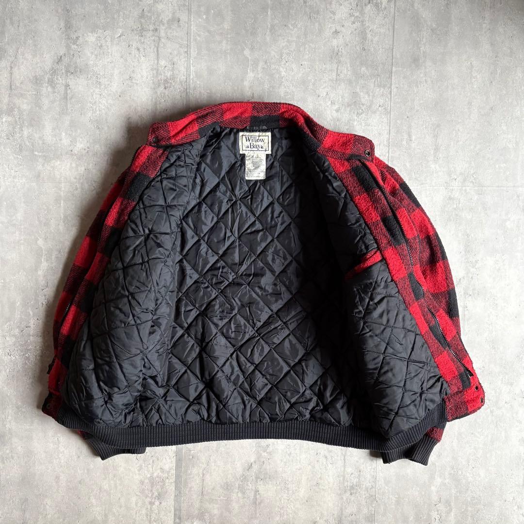 90s vintage】ウールブルゾン バッファローチェック 赤黒 短丈 古着