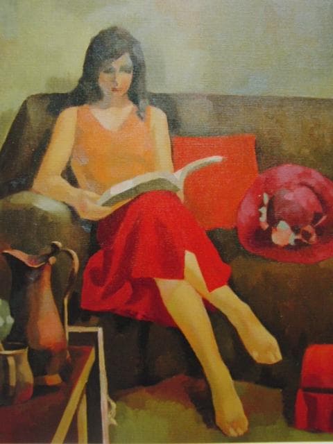 前田利昌、【読書する人】、希少な画集画、新品高級額・額装付