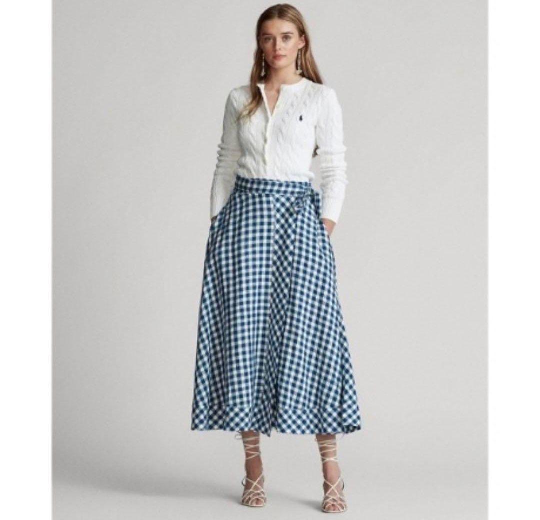 新品 ポロ ラルフローレン ギンガムチェック ラップ リネン ロング