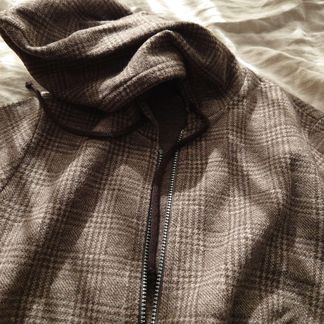 ETRO グレー チェック柄 フード付き ダブルジップ ウールジャンパー