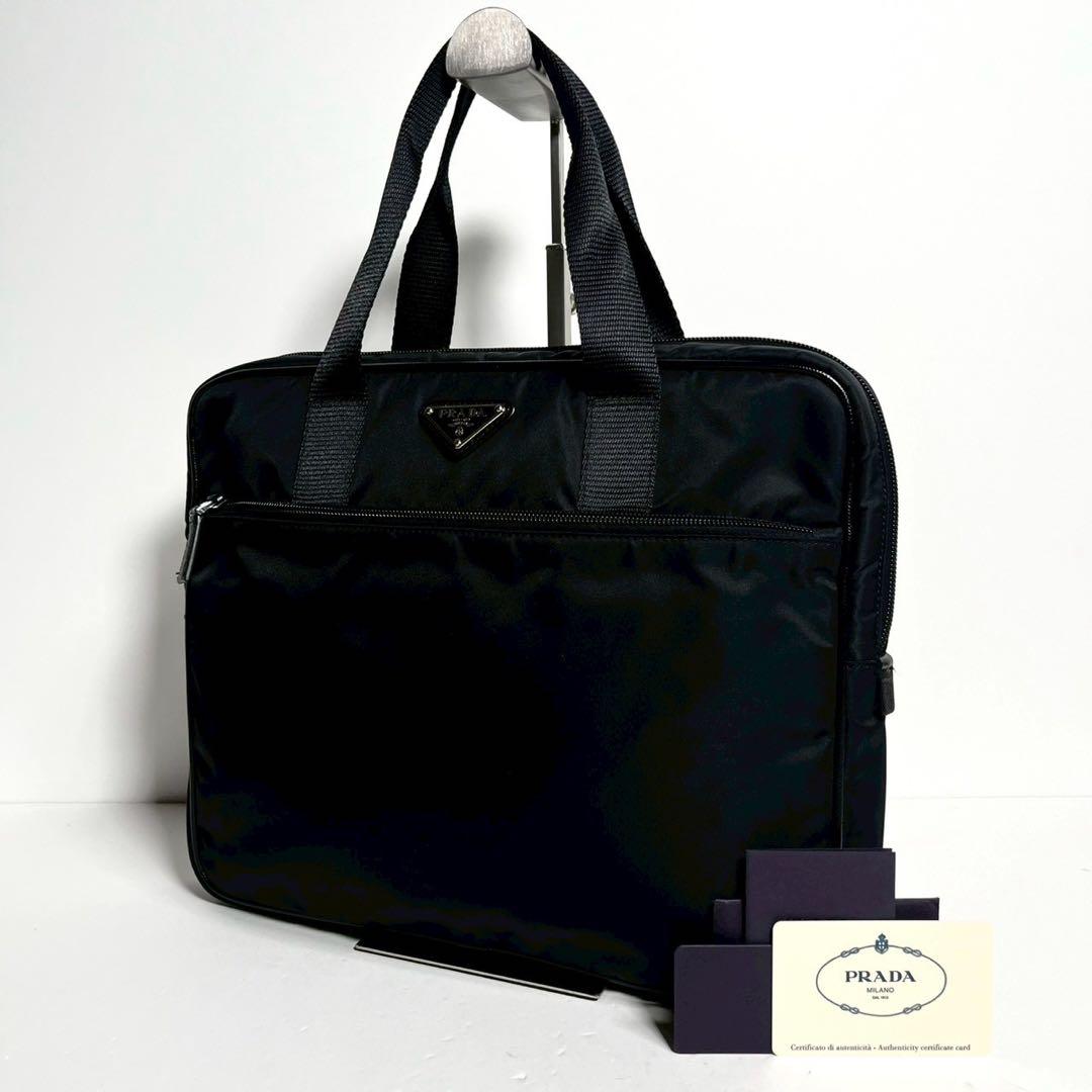 【現行型・未使用に近い】プラダ ビジネスバッグ サフィアーノレザー Gカード付き