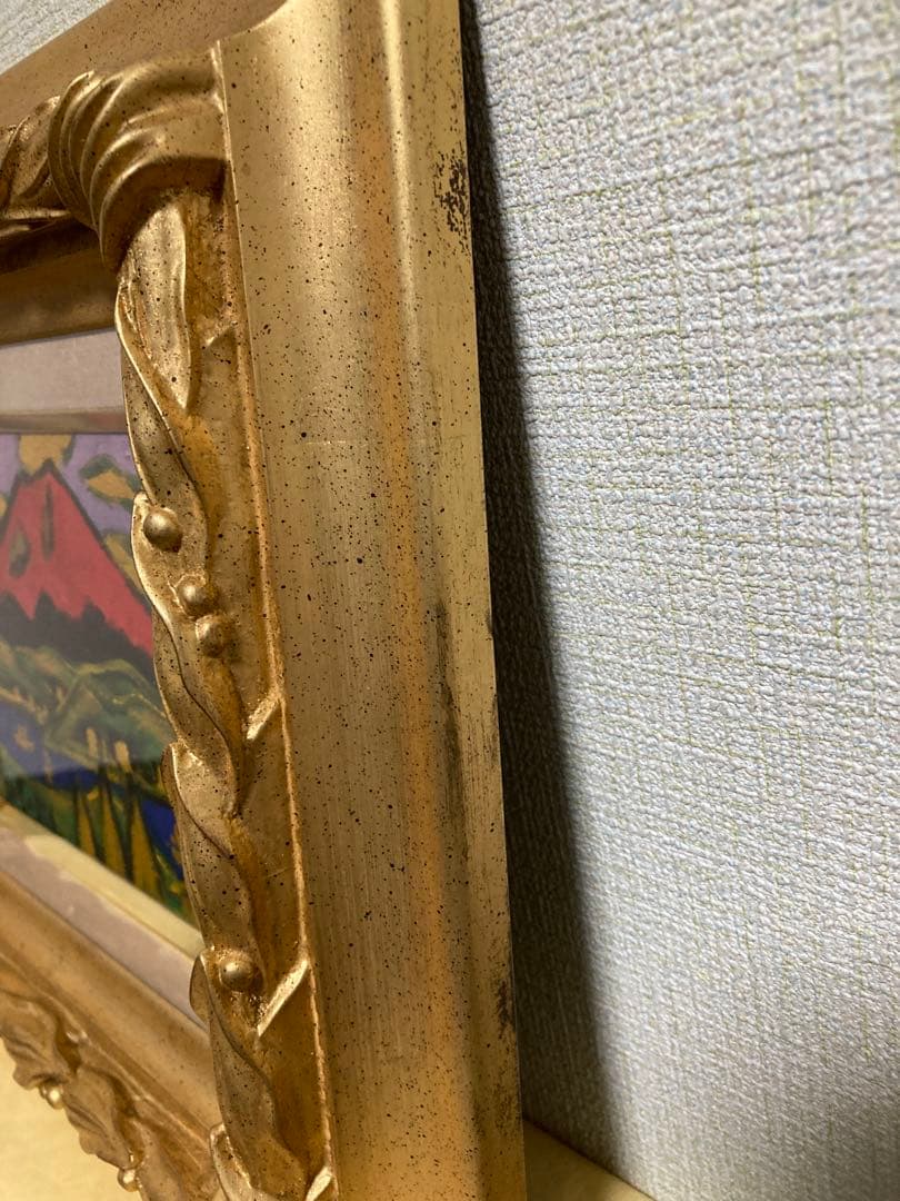 真作保証】田崎広助「朱富士」油彩0号 直筆サイン 裏書き 鑑定書有り