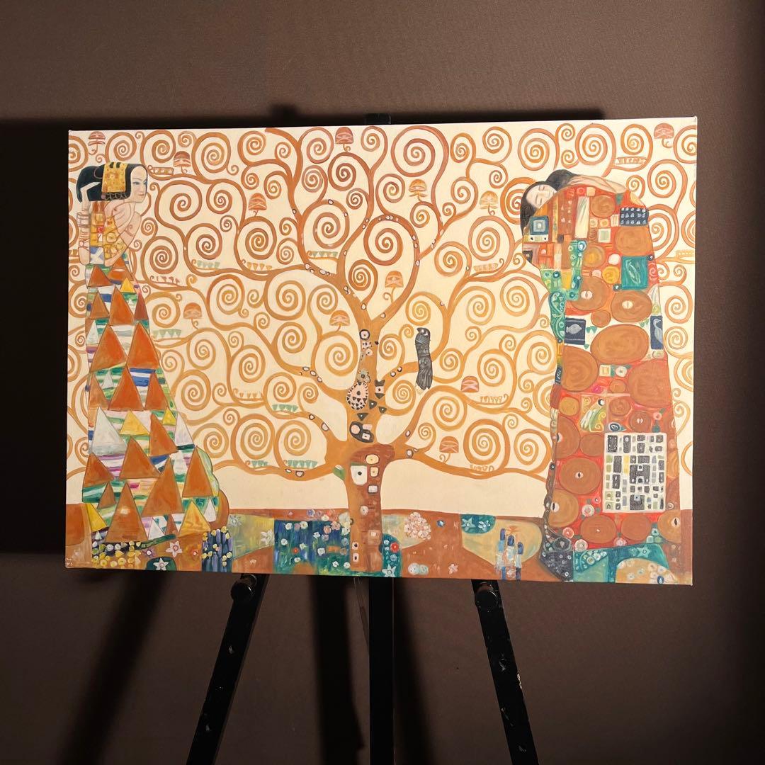 ★秀作★ 手書き油絵 クリムト 生命の木 肉筆絵画 インテリア 油彩画