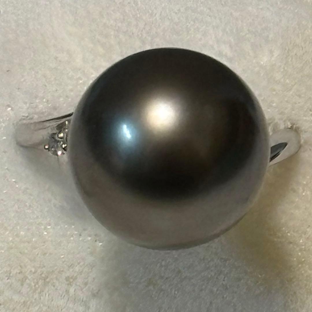 PT900 黒蝶真珠 リング 約13mm ダイヤ0.07ct プラチナ 南洋真珠