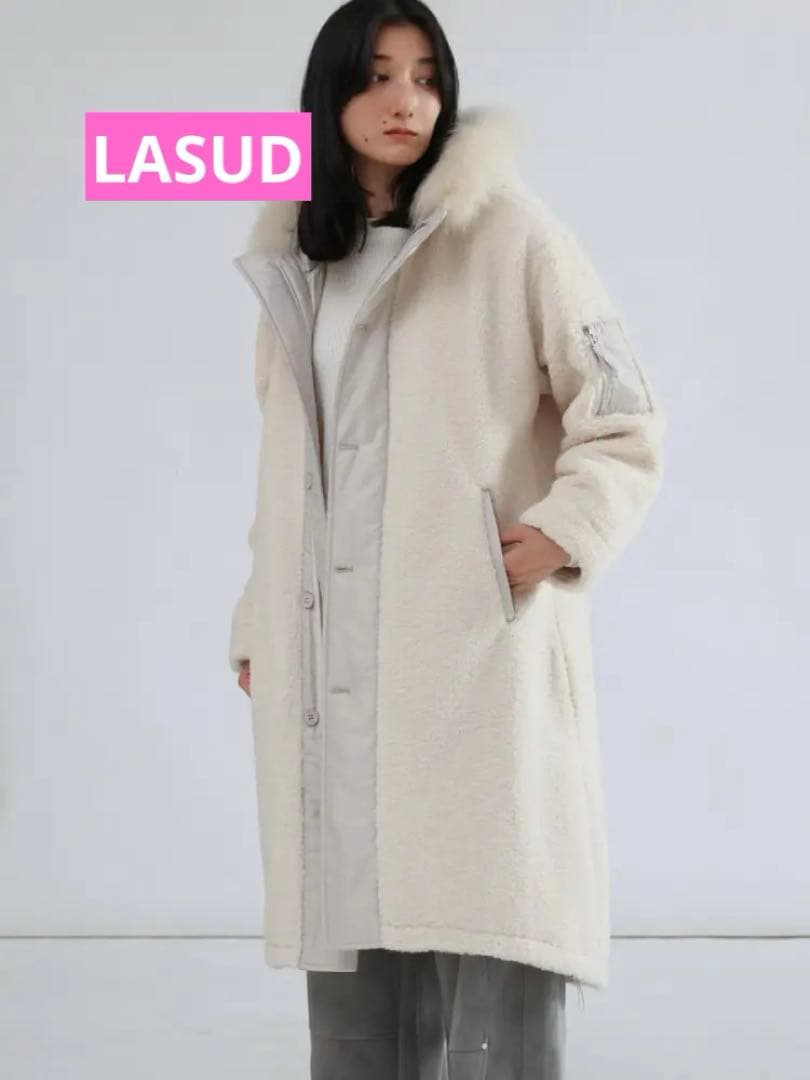 LASUD ファーボアコート　アイボリー　未使用品　サイズ9号　定価34000円