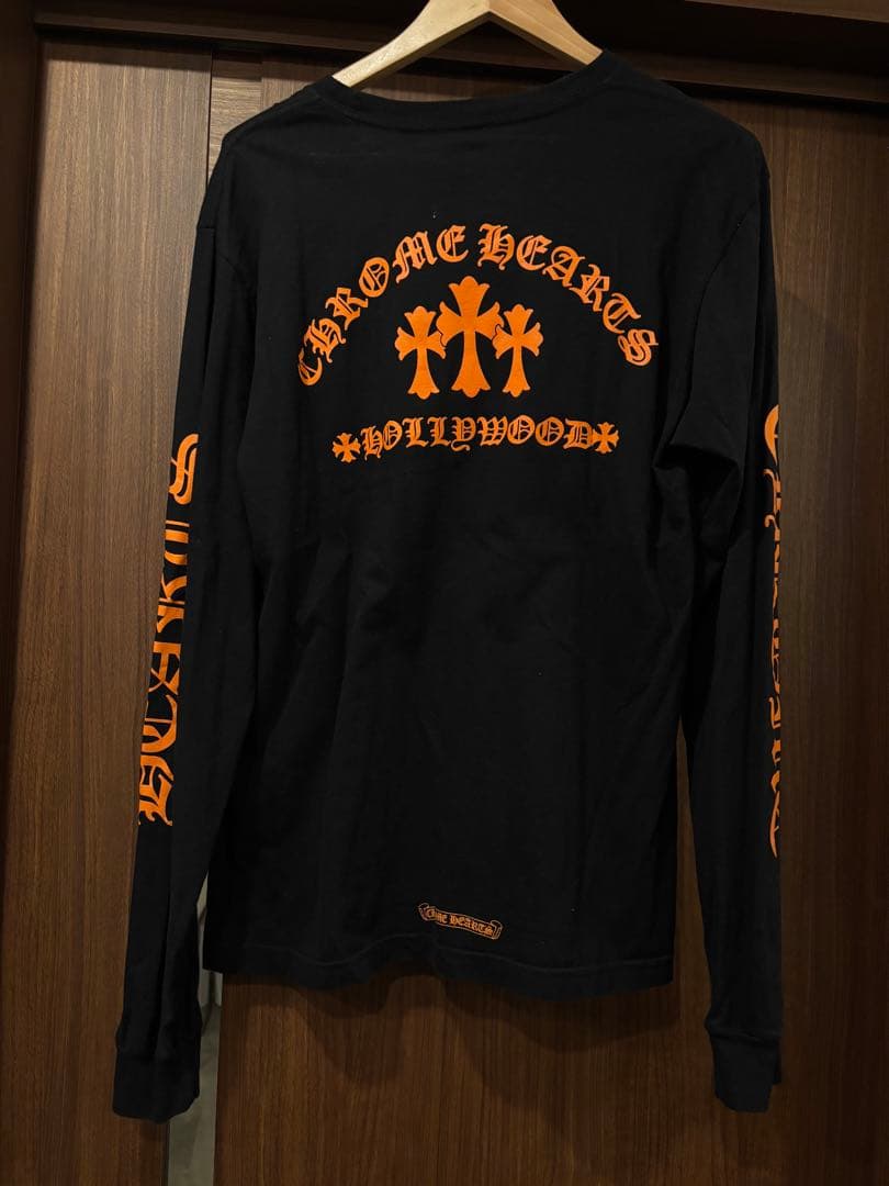 超美品 ハワイ購入 CHROME HEARTS ブラック オレンジ (L)ロンT