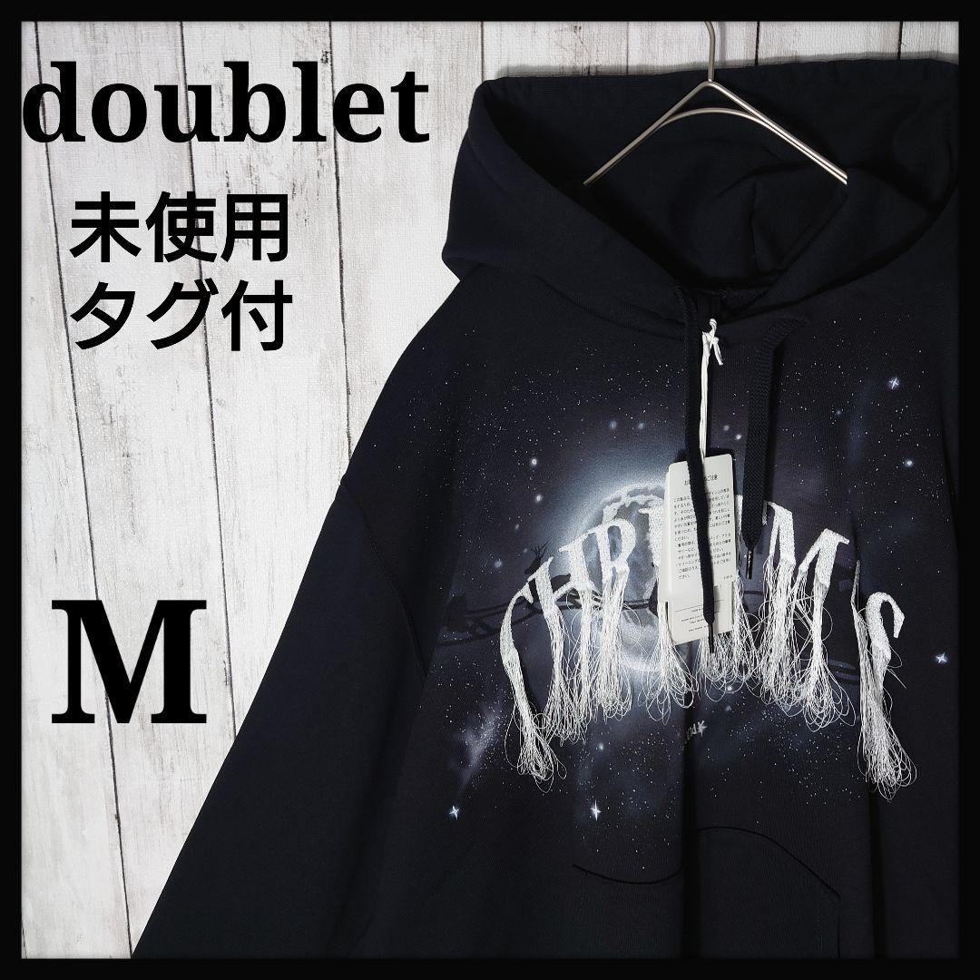 【未使用タグ付】 ダブレット　フリンジ　クリスマス　刺繍ロゴ　パーカー　黒