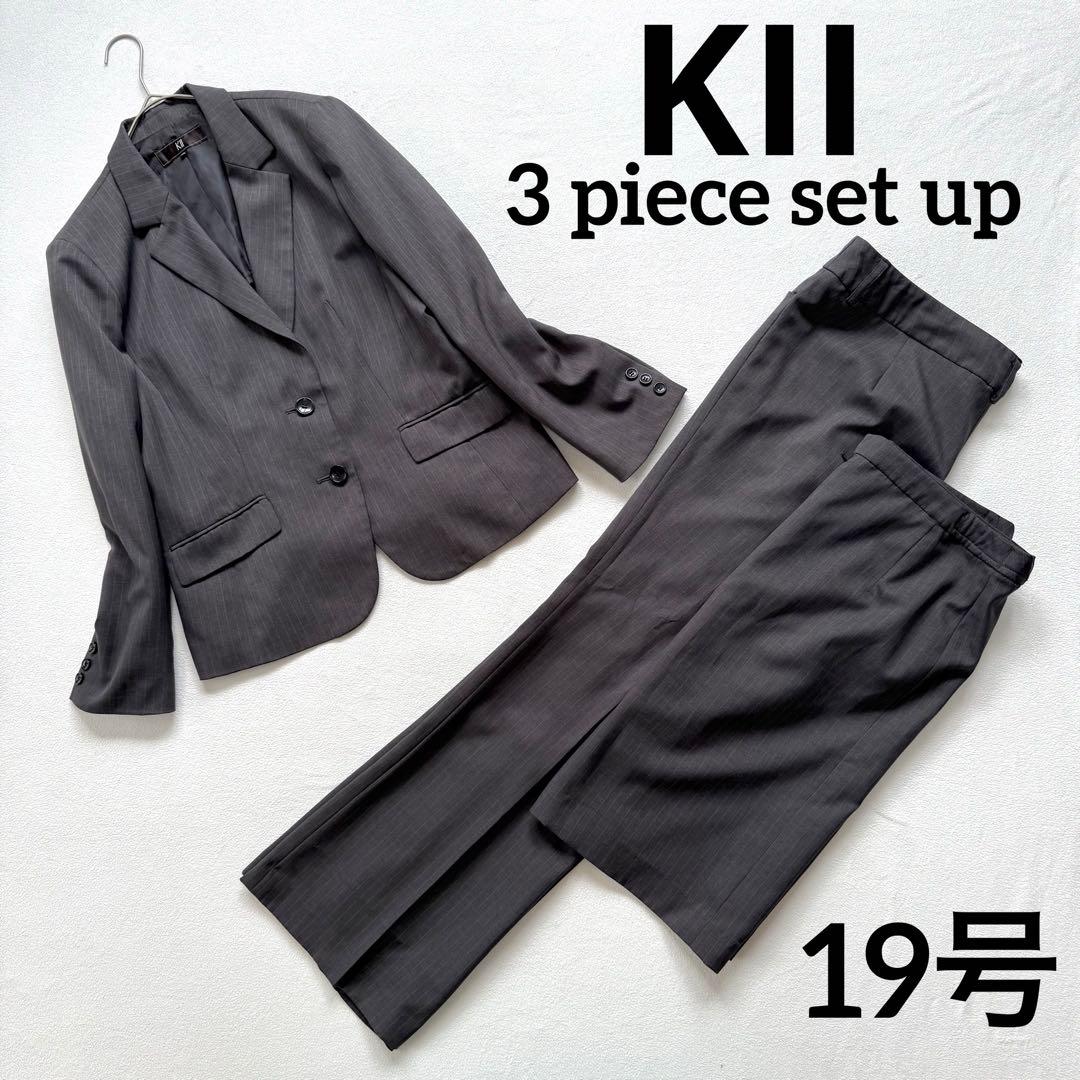 美品・19号・3ピース ✨KII タキヒヨー セットアップ スーツ ストライプ