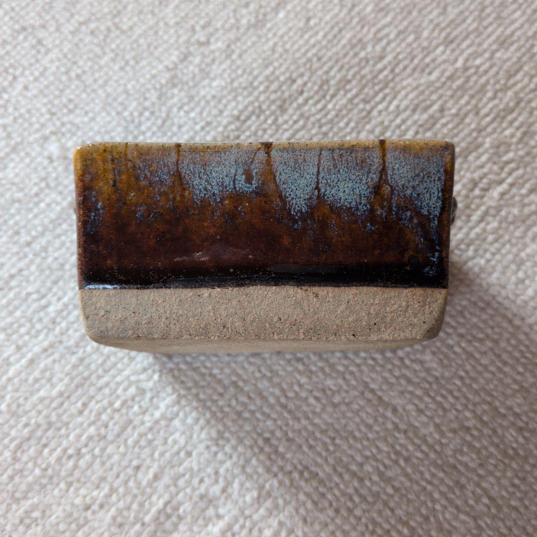 美品】長方形 陶器 茶色と青のグラデーション 工芸品 陶芸 植木鉢 豆盆栽