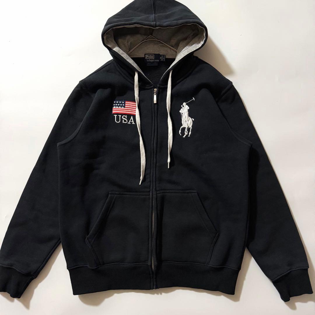 90s ポロバイラルフローレン ビッグポニー 星条旗 USA ジップパーカー M