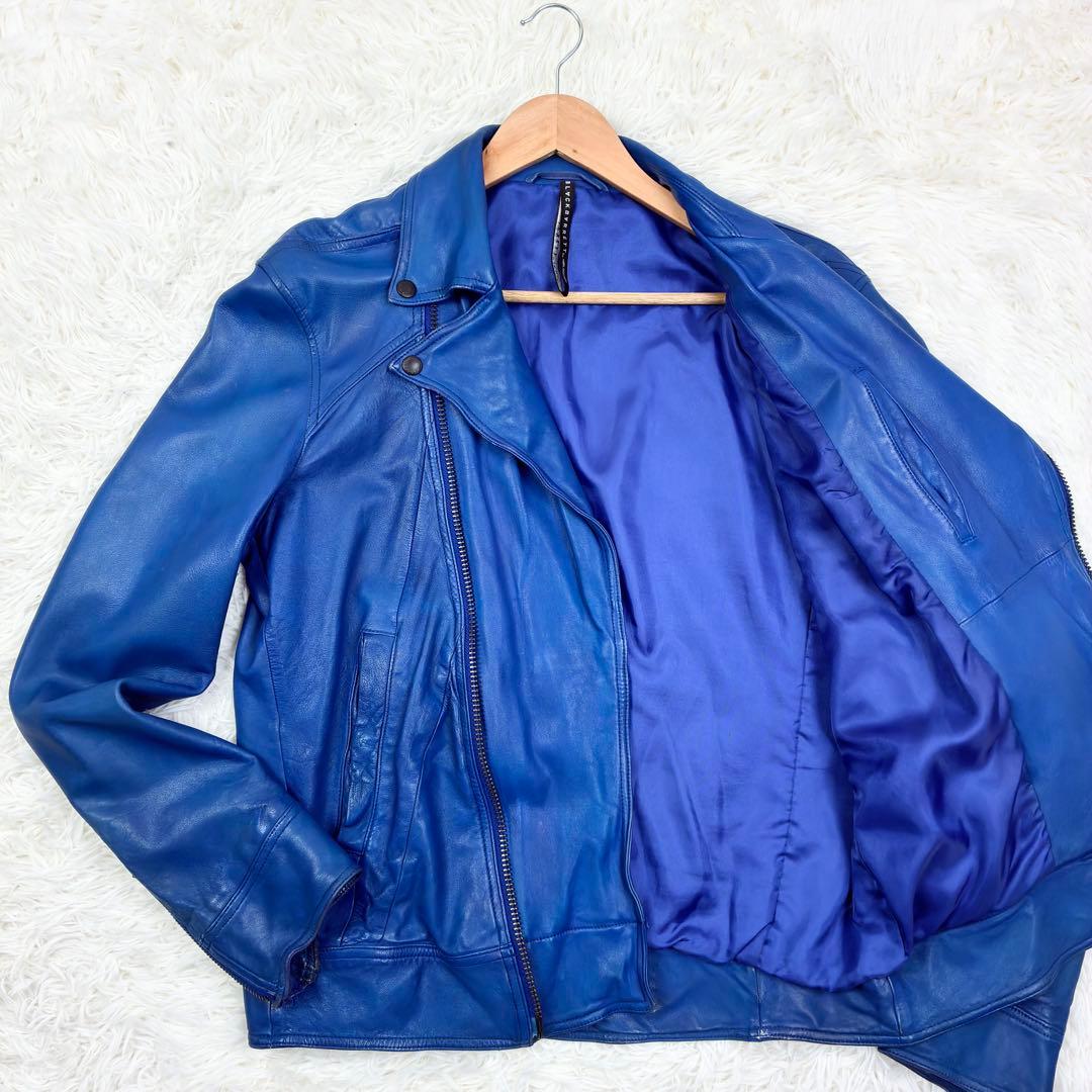 ニールバレット　ラムレザー　ダブルライダース　レザージャケット　L　ブルー ◯ イタリア製 Neil Barrett ラム レザー ダブル ライダース