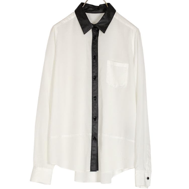 Lois CRAYON ロイスクレヨンシアーレザー襟ブラウス 透け感 - メルカリ