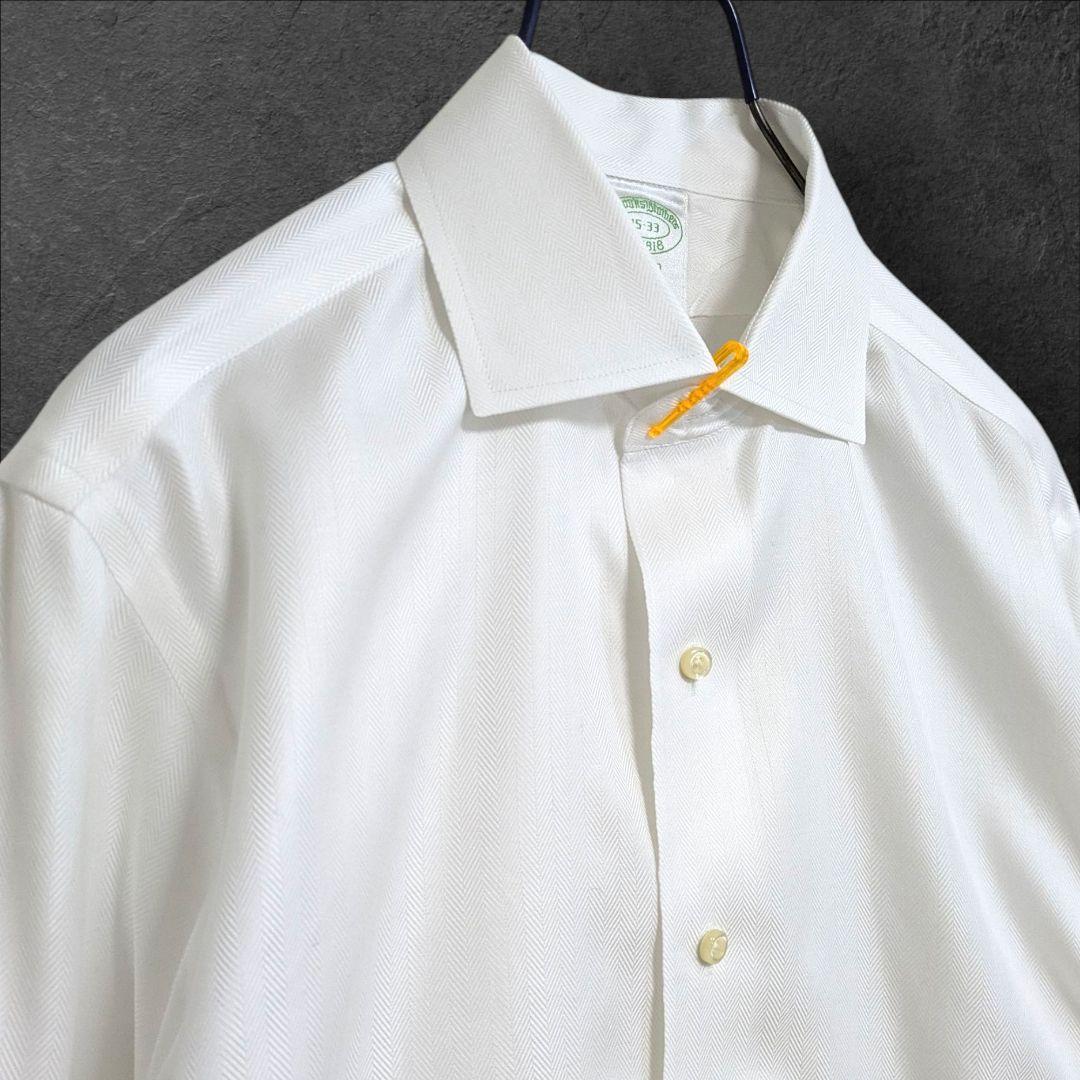 美品ブルックスブラザーズ MILANO ヘリンボーン15-33 白シャツ - メルカリ