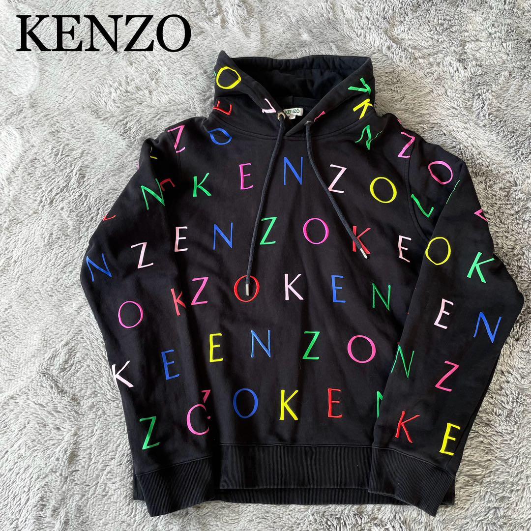 極美品✨KENZO ケンゾー　フーディー　パーカー　刺繍　ロゴ総柄　マルチカラー