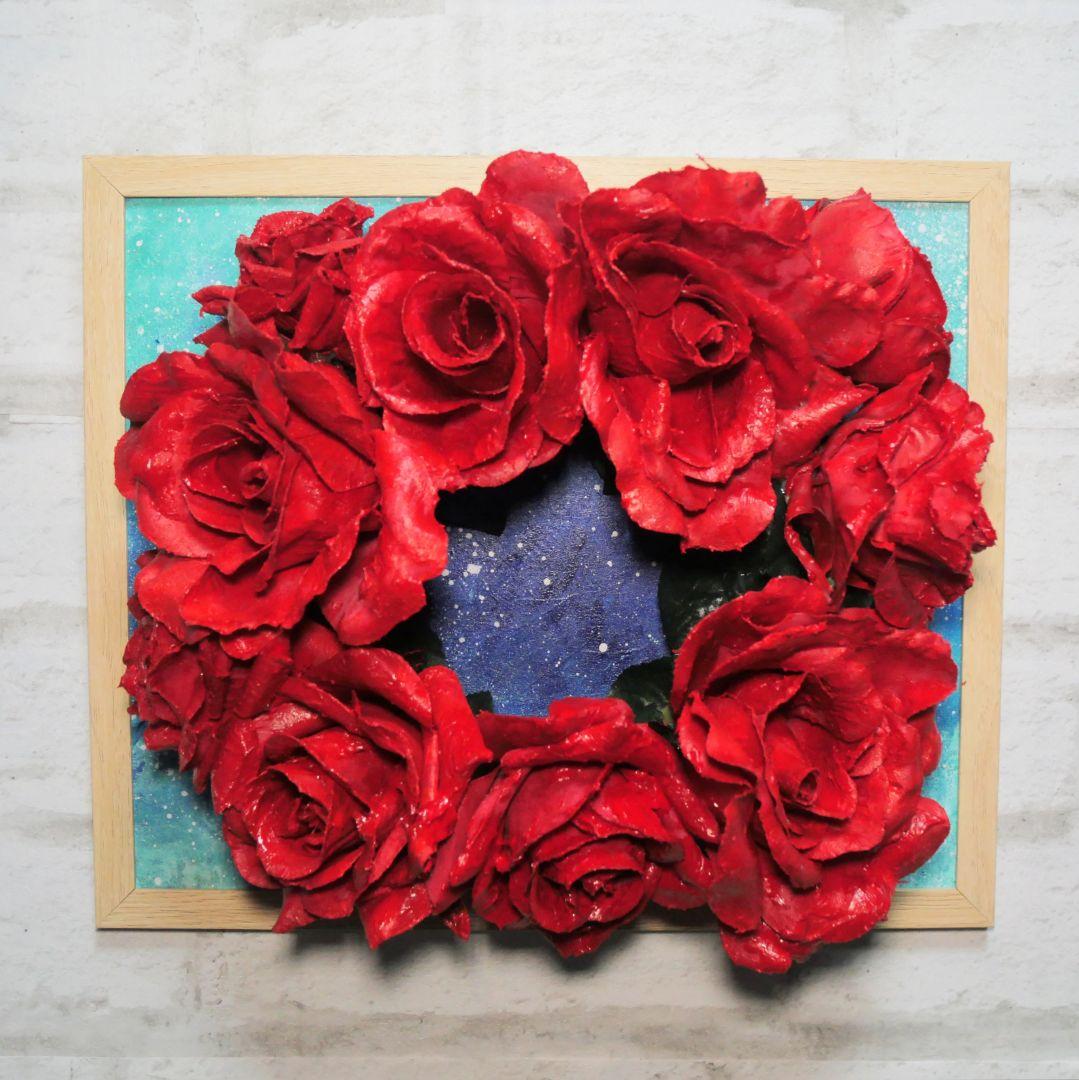 油絵 油彩 油彩画 絵 絵画 【薔薇リース】