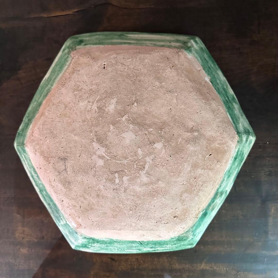 希少 遼代 三彩八角盤 清朝期 粉彩花の図 輪花台皿 中国古玩 中国美術