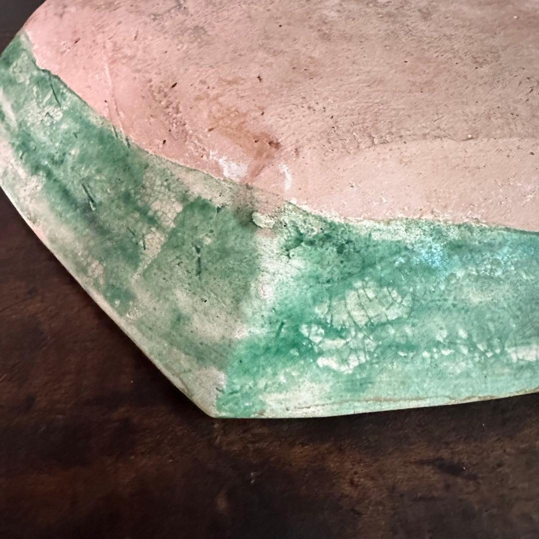 希少 遼代 三彩八角盤 清朝期 粉彩花の図 輪花台皿 中国古玩 中国美術