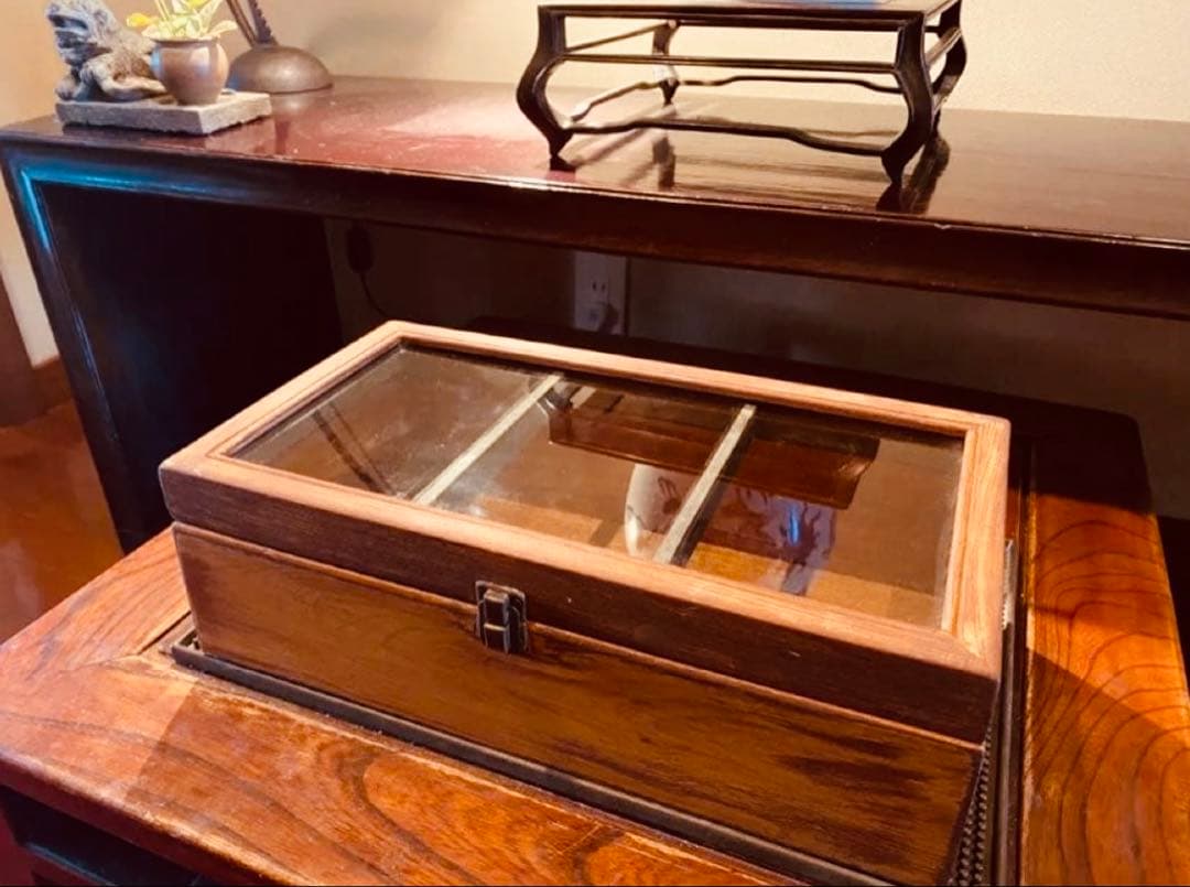 美品　アンティーク　木製ガラスケース　中国・台湾茶器　ヴィンテージ　レア