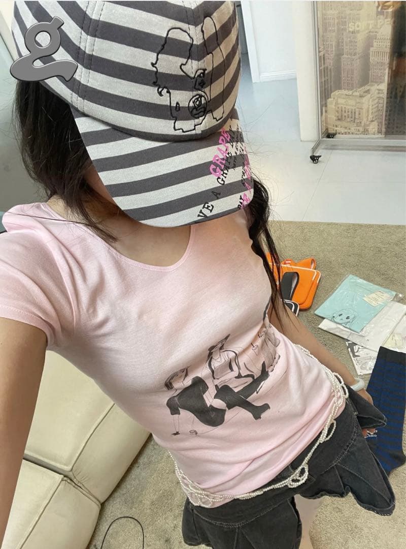 grape Printed Striped Cap ストライプキャップ