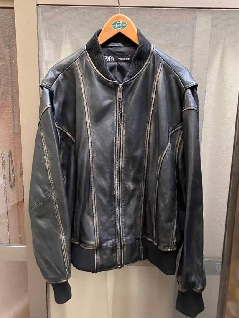 ZARA シープレザー ヴィンテージエフェクト レザーボンバー