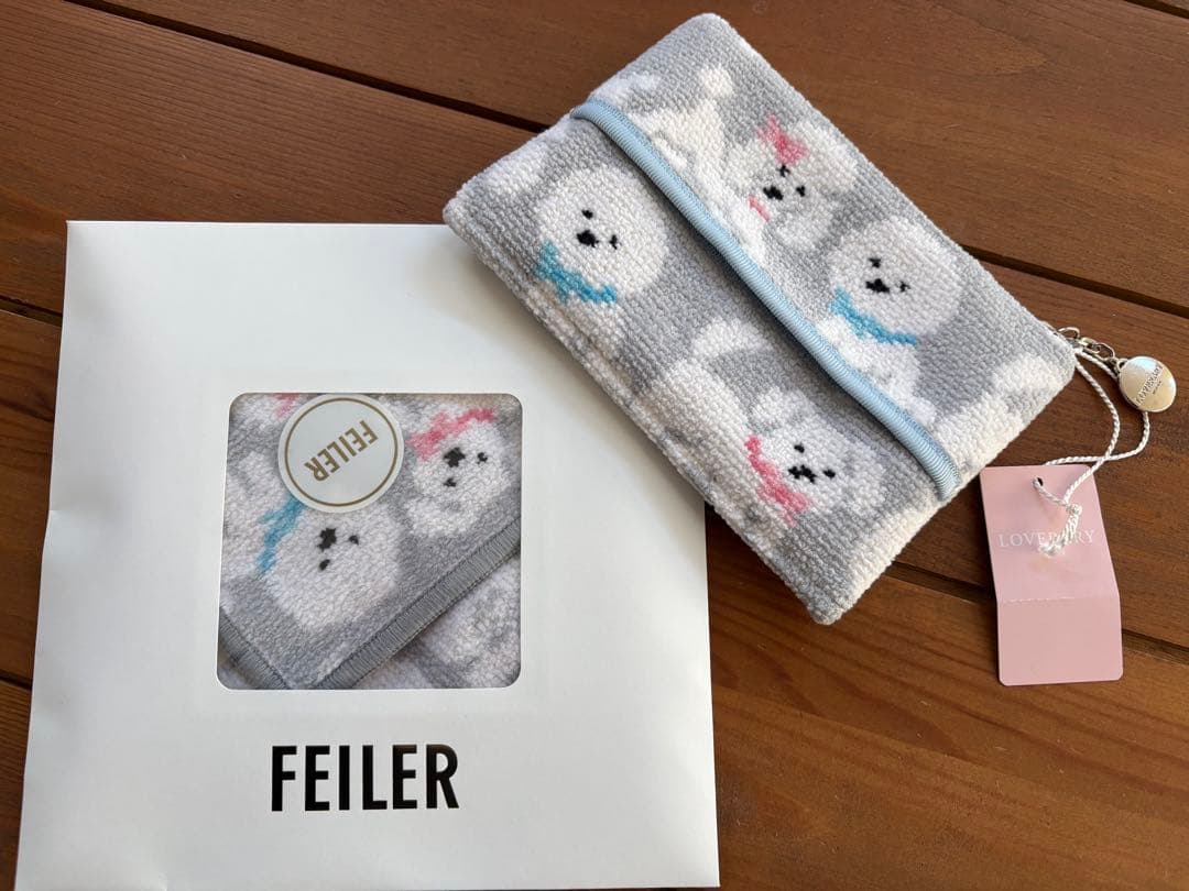 FEILER モフモフワンちゃんティッシュポーチ グレー&ハンカチ フェイラー モフモフワンチャン ティッシュポーチ シルバーグレー