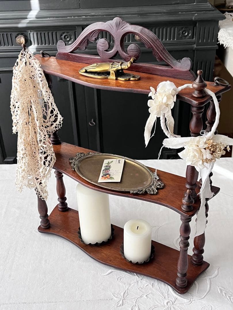 【美品】フランスアンティーク 1900年代 木製3段装飾エタジュール[3689]