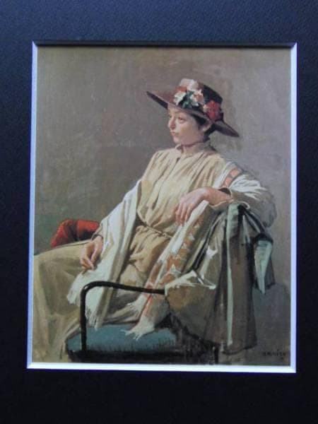 小磯良平、【肘をかける女】、希少な大判額装用画集より、美品、新品額装付