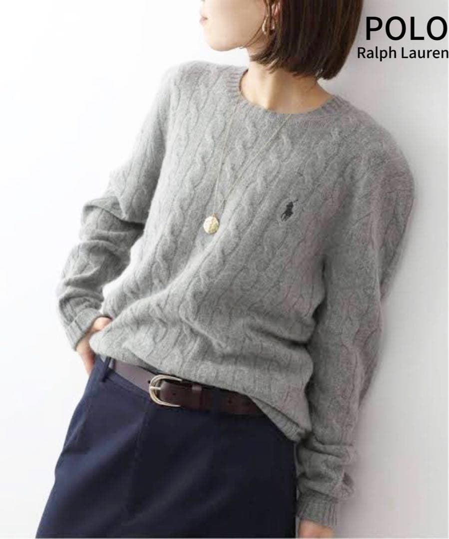 ポロラルフローレン　コットン ケーブルニット セーター XL相当 グレー 美品