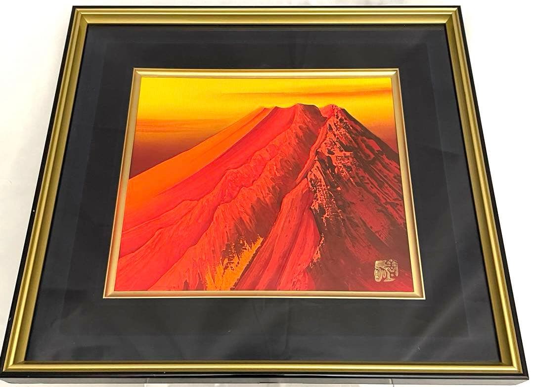 「赤富士」　立体画/風景画/絵画/日本画　富士山　盛り絵　美術品