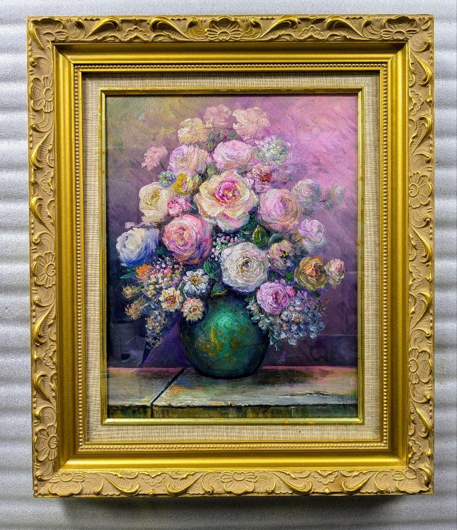 油彩画家haru F6号＊薔薇＊新作＊肉筆画＊一点物＊額縁付き 画家haru☆F10号油彩画☆薔薇☆真作、原画、一点物、写真の額縁付