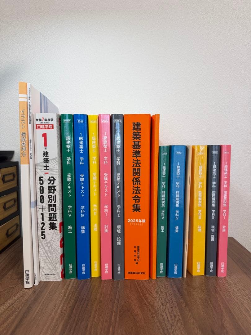 一級建築士試験対策書籍セット 付箋付、書き込みあり 2025年度日建学院