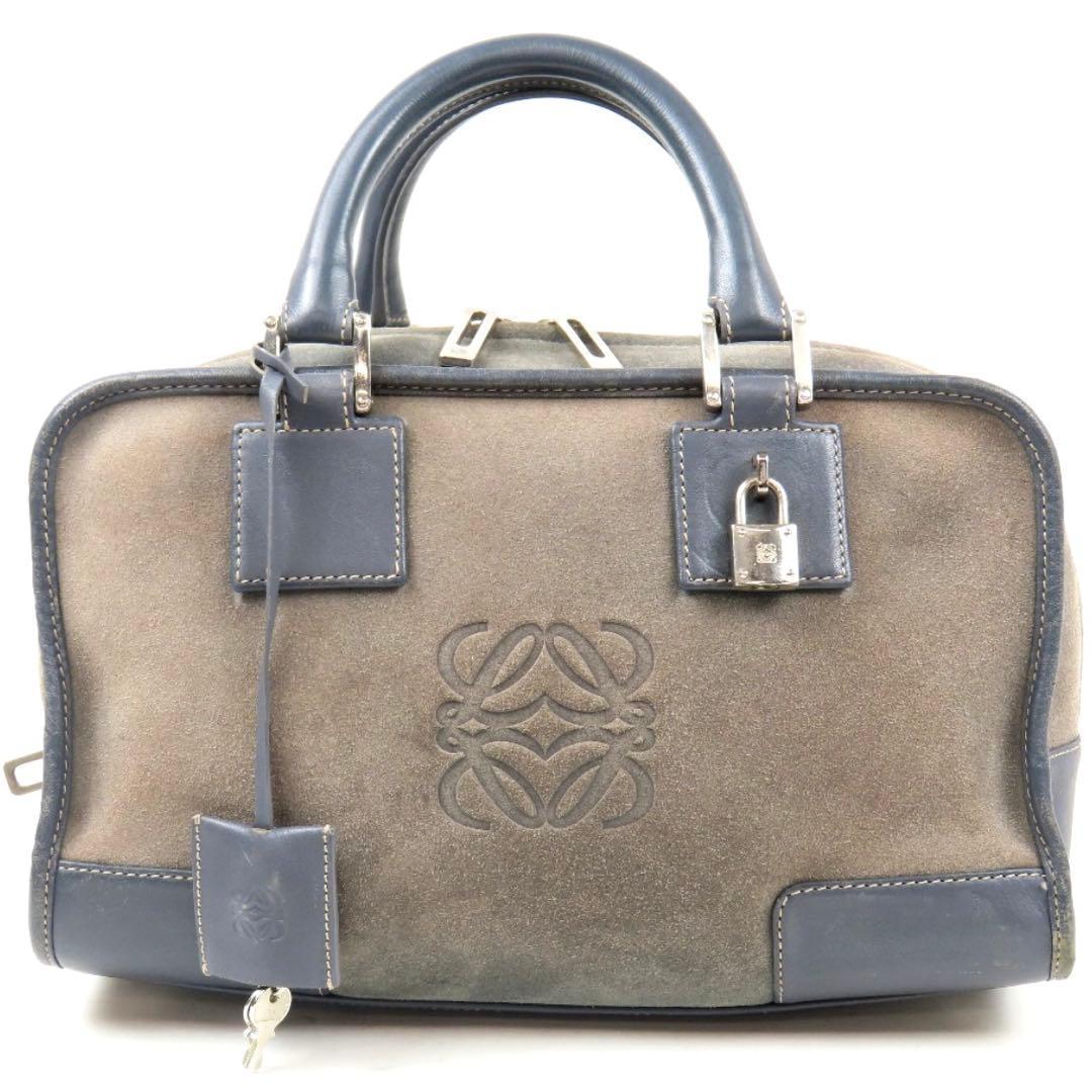 本物】ロエベ アマソナ28 スエード ハンドバッグ デカロゴ アナグラム