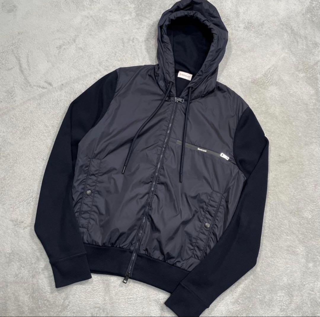 モンクレール　カーディガン　トリコット　フードジップ切替パーカー　ネイビー　L