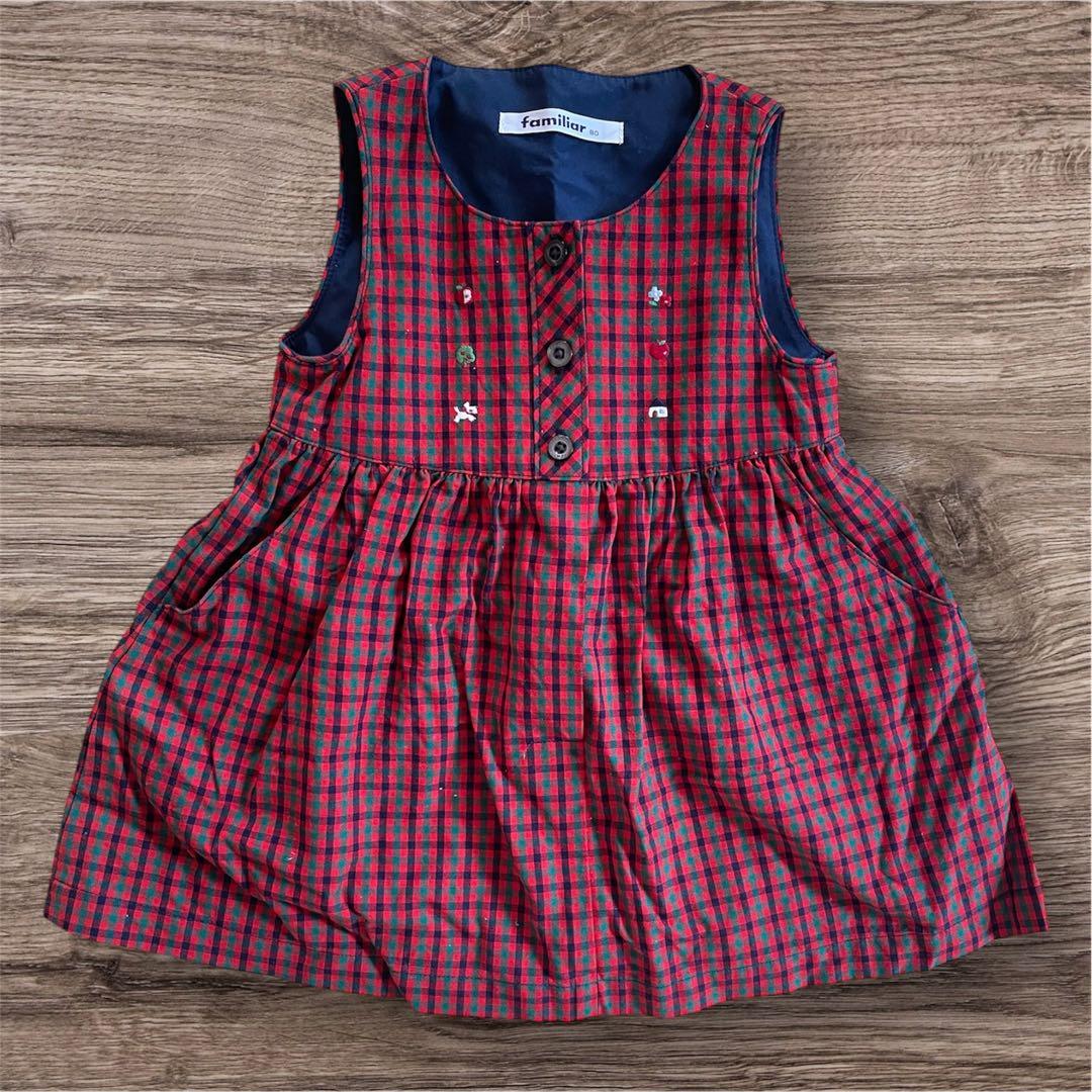 ファミリア familiar ジャンパースカート 赤チェック柄 ワンピース 80