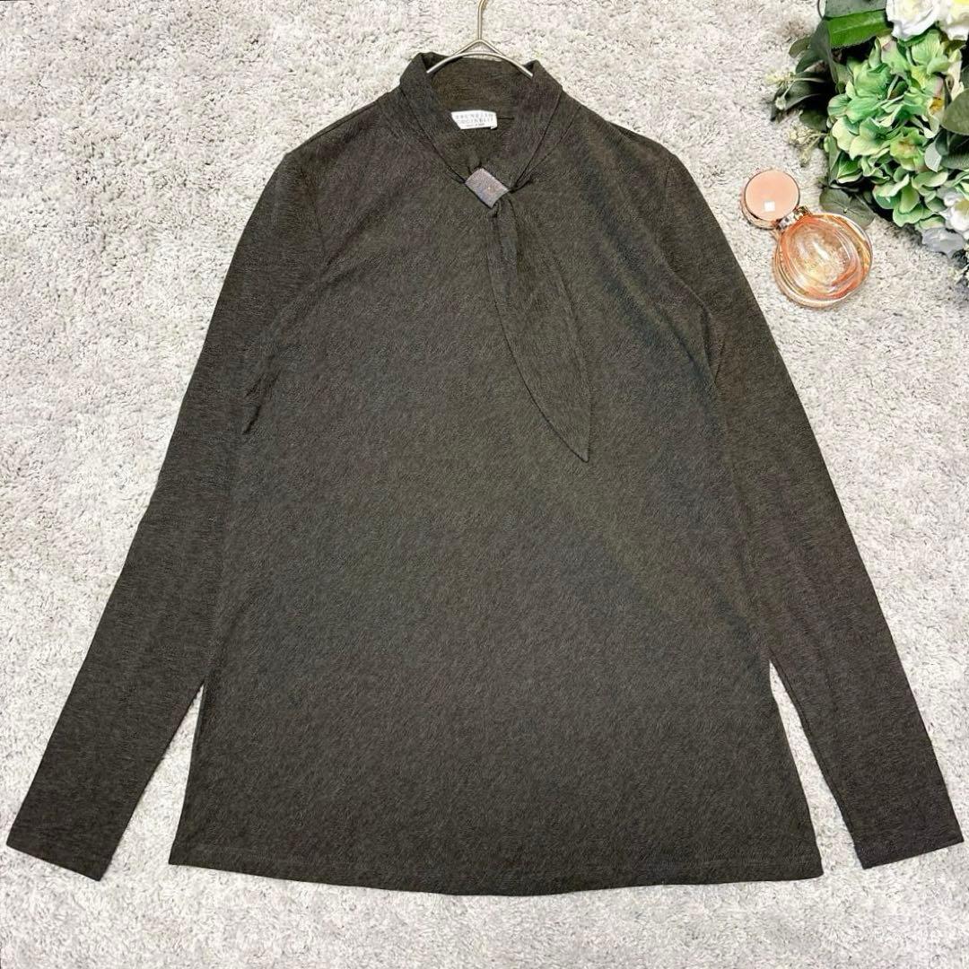 【極美品】ブルネロクチネリ　長袖ボウタイトップス　モニーレ　グレー　Sサイズ