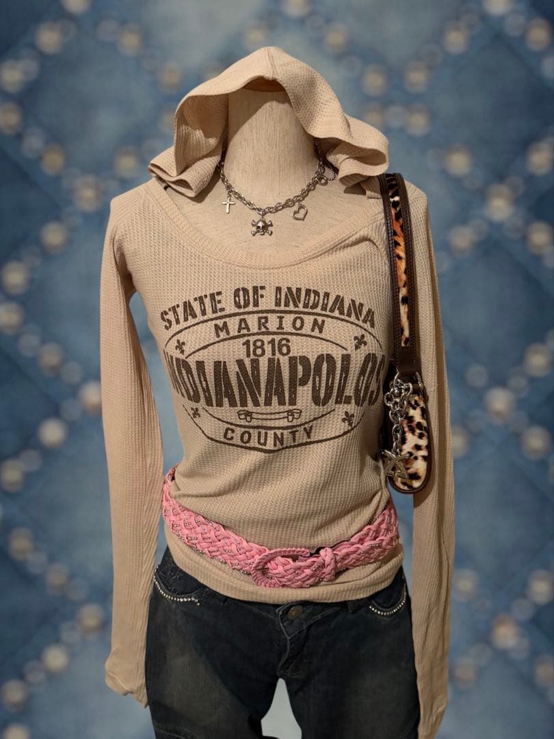 フード付きワッフルトップス】 Y2K フェアリーグランジ 平成ギャル