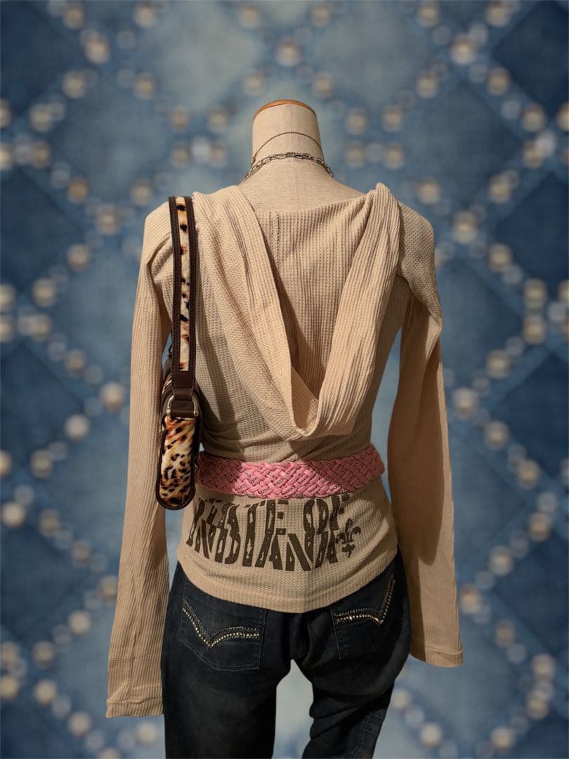 フード付きワッフルトップス】 Y2K フェアリーグランジ 平成ギャル