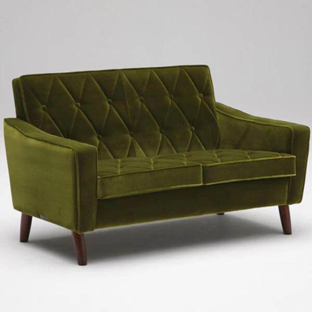 カリモク60 2人掛けロビーチェア・ソファ・オリーブグリーン ベルベットソファ