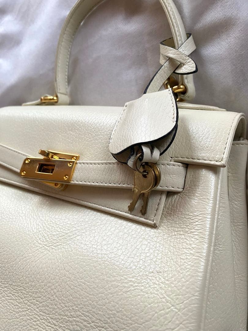 美品 HAMANO 濱野皮革工藝 皇室 フォーマル オフホワイトケリーバッグ