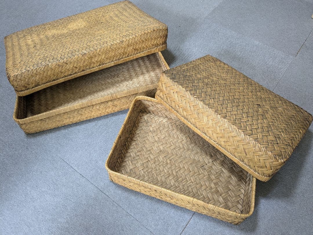 【昭和レトロ】 行李 2個セット 籠 古道具 アンティーク ヴィンテージ №044 大きな行李 収納 古道具 古雑貨 アンティーク 54125