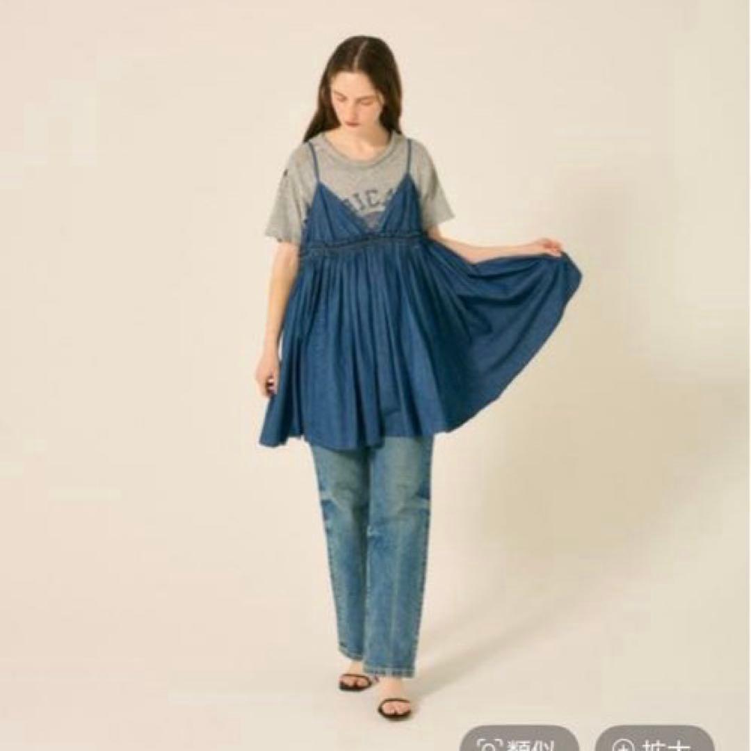 ニコアンド　インディゴ刺繍キャミソール　INDIA