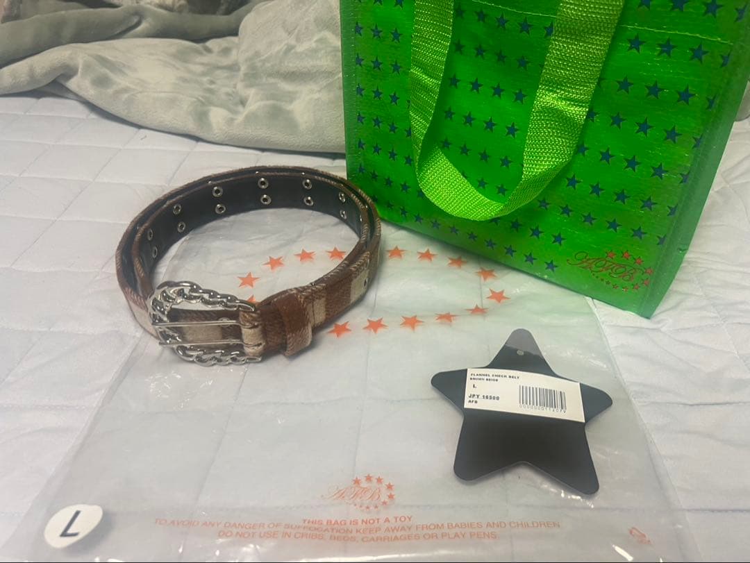 AFB チェックベルト AFB FLANNEL CHECK BELT Mサイズ イエロー チェック柄