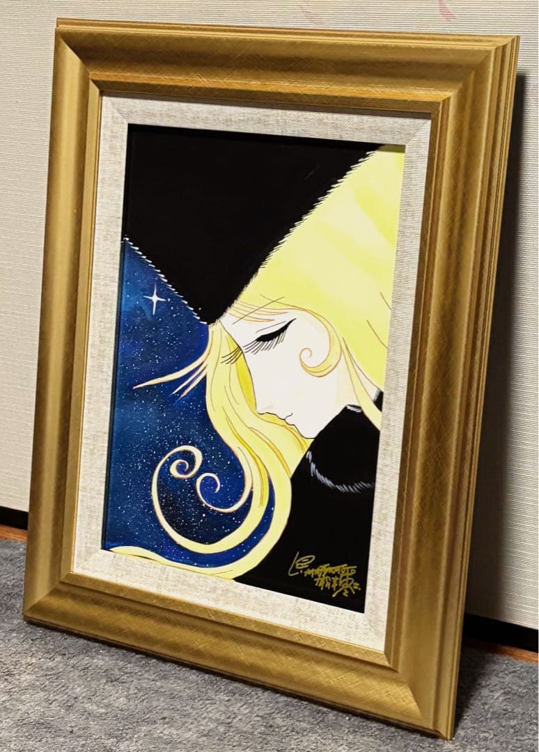 F4号】手描き油彩 松本零士【銀河鉄道999】額縁 未使用額 サイン